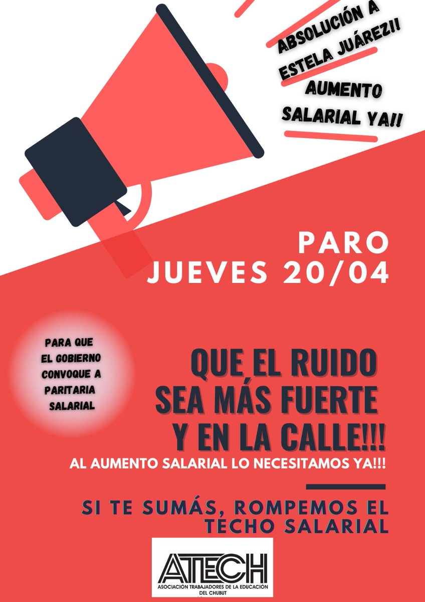AtechRegSur's tweet photo. #AtechSur| Información
📣EL JUEVES 20/04 PARAMOS!!! https://t.co/dOt0KRHHzC