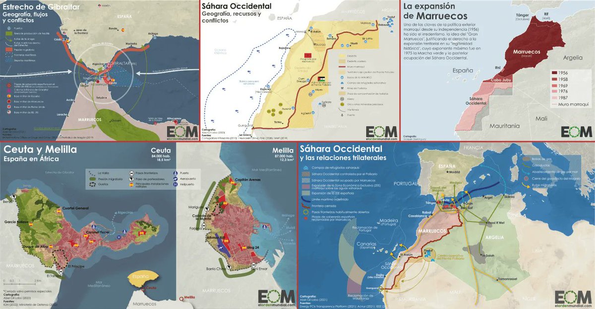 elOrdenMundial's tweet photo. 🇲🇦 🇪🇸 ¿Cómo son las relaciones entre Marruecos y España? 

Disputas territoriales, irredentismo, chantaje migratorio y relaciones con el poder político...

Vamos con 7 mapas y artículos y un podcast para entender las relaciones entre Madrid y Rabat 🧵👇 https://t.co/j2wmzTRRsv