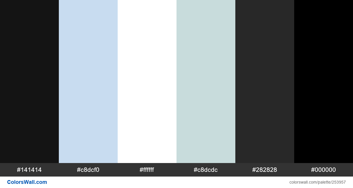 colorswall's tweet image. Web ui ux flat appdesign #141414, #c8dcf0, #ffffff, #c8dcdc, #282828, #000000 #colors #palette colorswall.com/palette/253957