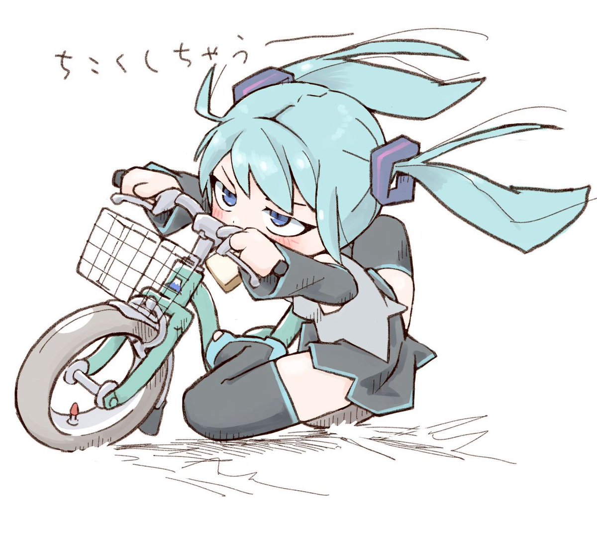 初音ミク 「今日は自転車の日だそうです…私は体調を整えるために自転車を描きます 」|しるくれのイラスト