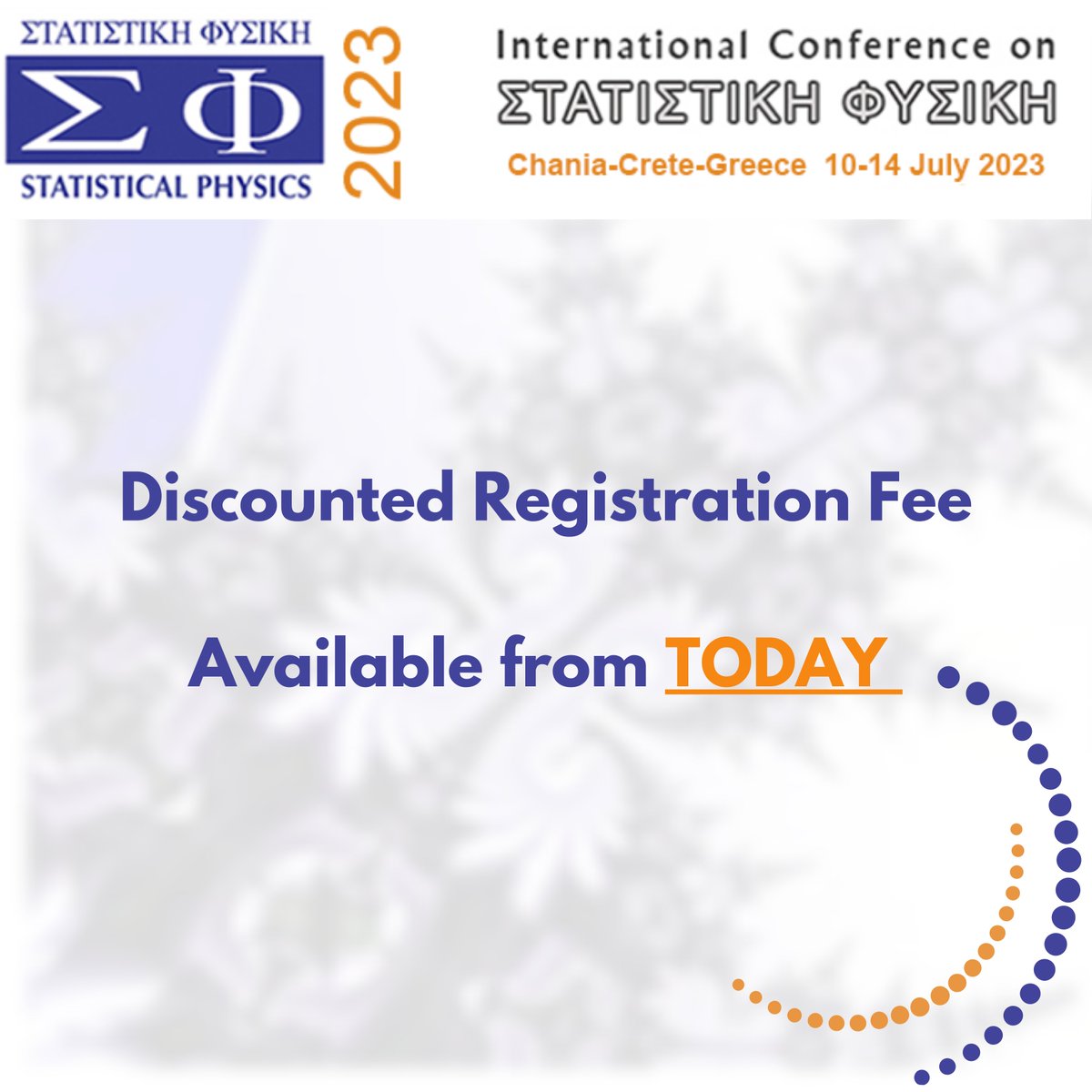 📣 Attention physicists! Starting today and until May 18, 2023, you can register for the conference at a reduced rate. Register today and secure your place at the forefront of this exciting field shorturl.at/cpuwT 👈 

#statisticalphysics #conference #discount