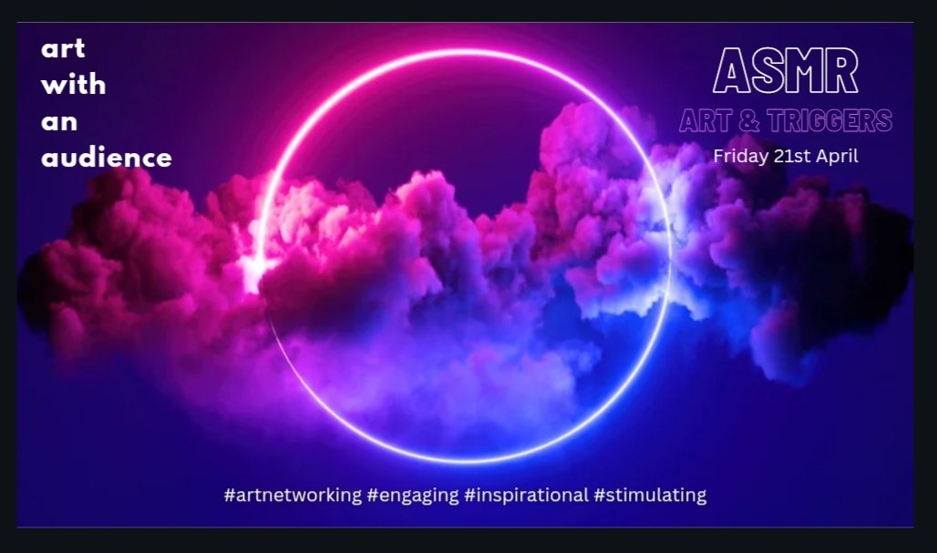 ArtistsShow_Int's tweet image. ASMR: Art &amp;amp; Triggers
Fri 21 April
ASMR (autonomous sensory meridian response) was coined 2010 to describe pleasurable, tingly sensation felt across a person’s scalp, neck &amp;amp; back activated by certain sights &amp;amp; sounds—whispered voices, mixing of paint etc
#ArtNetworking #FreeTalks