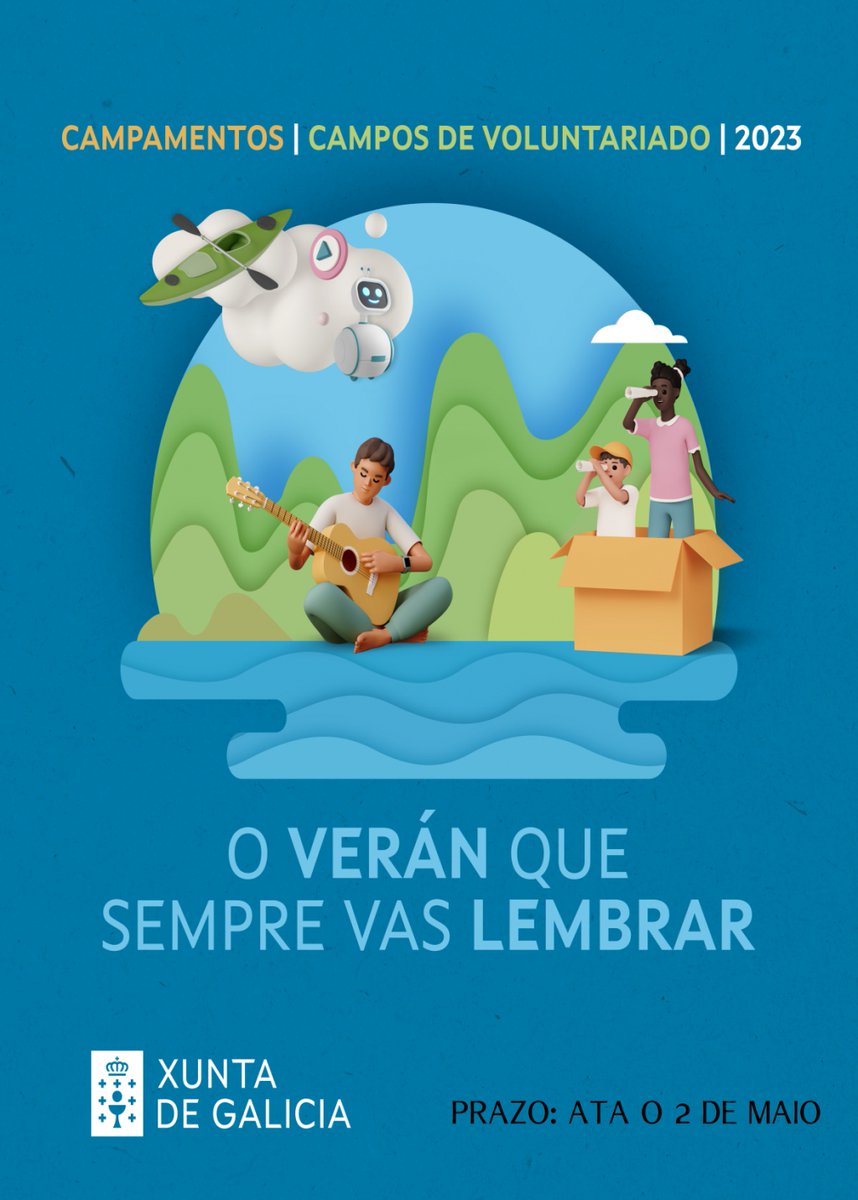 A Xunta de Galicia convocou o programa Acción de Verán 2023, con campamentos e campos de voluntariado para este verán. Publicarase no DOG a convocatoria o vindeiro luns 16 de maio. concelloderianxo.gal/xuventude/-/bl…