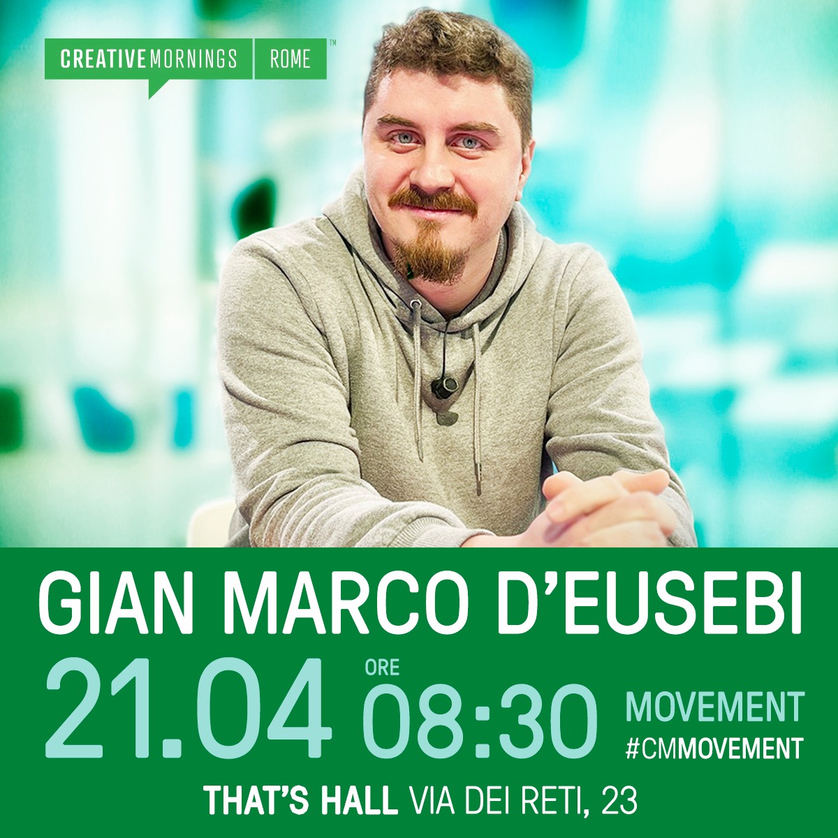 Il compleanno di Roma si festeggia con:
-  la nostra super colazione
- il talk di Gian Marco D'Eusebi  / Azzykky, creator digitale, che utilizza i social per divulgare la storia e gli angoli nascosti di Roma.
biglietto gratuito qui: creativemornings.com/talks/azzykky