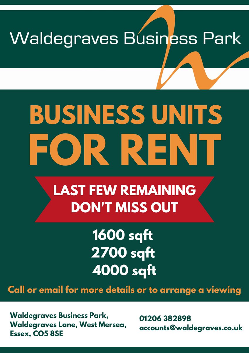 **LAST FEW UNITS REMAINING**

1600, 2700, 4000 square foot available

Please call 01206 382898 or email accounts@waldegraves.co.uk to arrange a viewing or for more info
