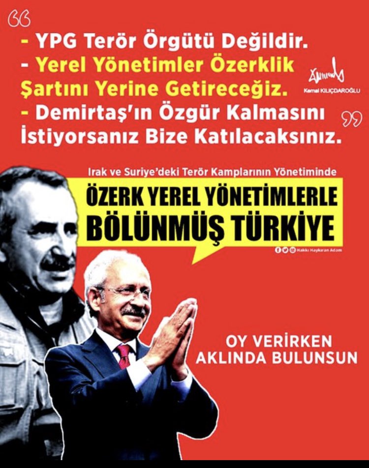 Ismet6155's tweet photo. @aslandegirmenci #PKKnınAdayıKemal, bu yüz karası rezillik sizlere yeter.
#HDPPKK ve #YesilSolParti Tutum belgesinde ne istiyorsa aynı 6'lı Masanın Mutakabat metninde var.Özerklik Suriye ve K.İrak'tan asker çekmek PKK'ya finansal ve ekipman desteği veren Belediyelere atanan Kayyumlara son vermek https://t.co/kRWrjeuNgu