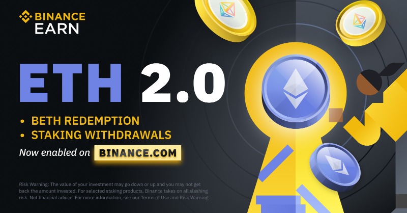 binance's tweet photo. #Binance has enabled the withdrawal function for ETH 2.0 staking.

For more details on how to redeem $ETH with your $BETH holdings, read our previous announcement below.