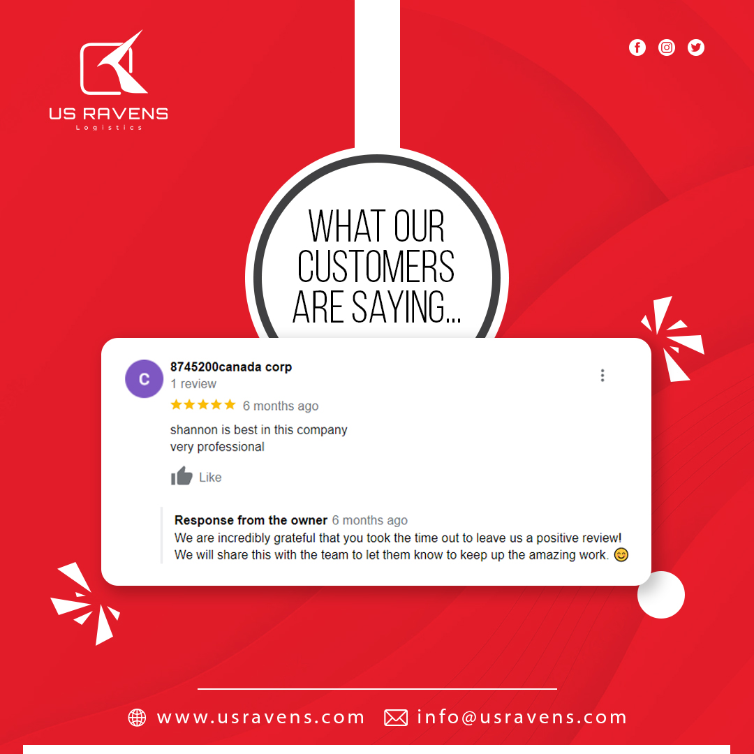 USRavens1's tweet photo. Thanks for your review! we're excited to hear that you had a positive experience with us.
Check out more reviews on our Page
@usravens
#USRavens #logistics #reviews #moviereview #Testimonial #supplychain #feedbackpost #ReviewPost https://t.co/7IkdAlYYHc