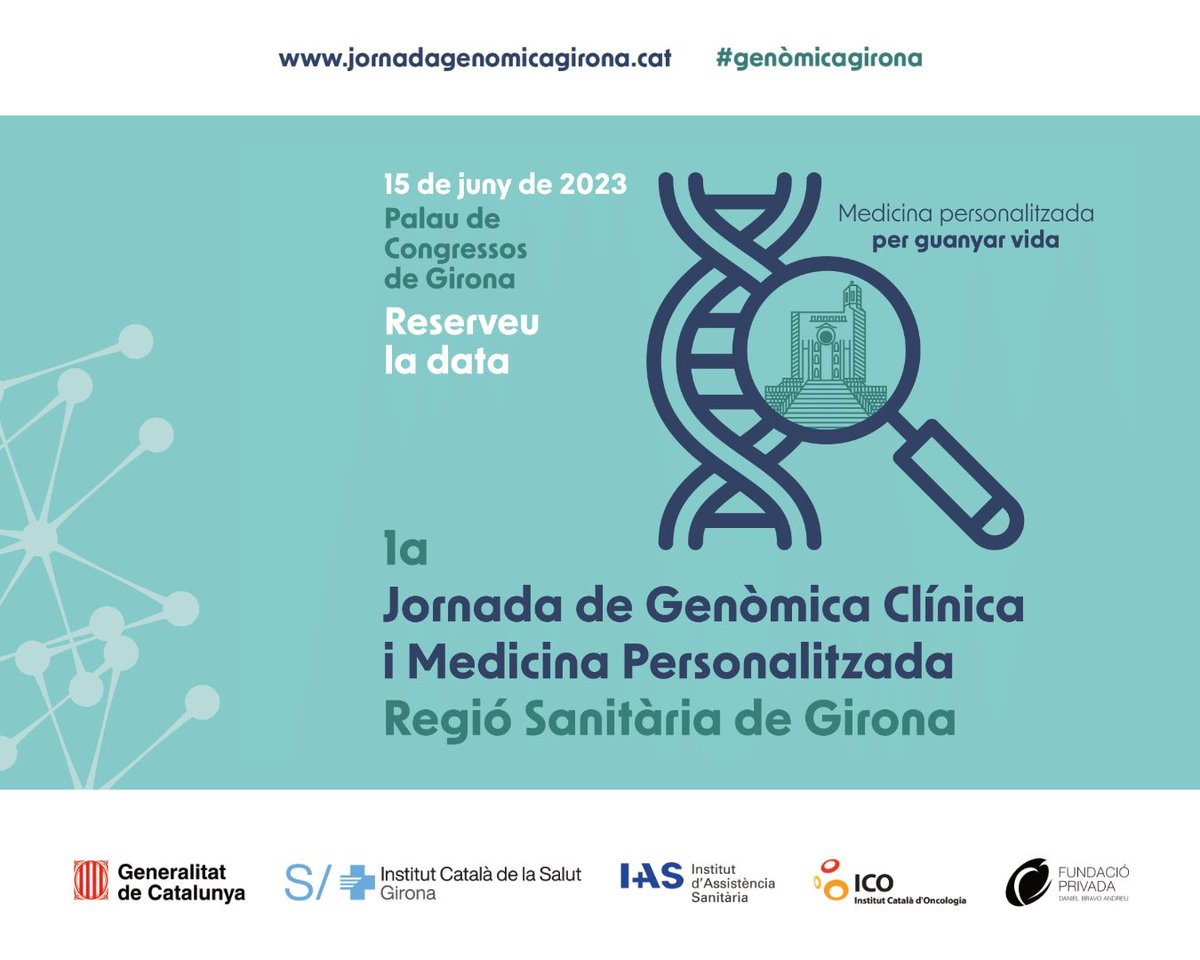 📢📆 El proper 15 de juny, l'<a href="/icsgirona/">ICS Girona</a> #htrueta, <a href="/iasgirona/">Institut d’Assistència Sanitària</a> i <a href="/ico_oncologia/">Institut Català d'Oncologia</a> organitzem la 1a Jornada de Genòmica Clínica i Medicina Personalitzada de la Regió Sanitària Girona, que tindrà lloc a <a href="/palco_gi/">Palau de Congressos de Girona</a>

Visiteu la web de la Jornada i  inscriviu-vos a: jornadagenomicagirona.cat