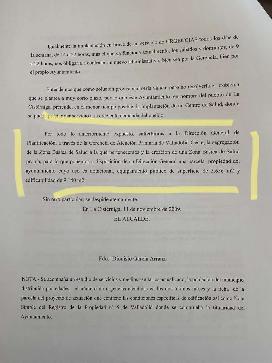 PAGOEN's tweet photo. Abro hilo: Según la Delegada Territorial de la Junta de Castilla y León el @ACisterniga no ha cedido una parcela para la construcción de un Centro de Salud, mejor que hablar, ahí van las pruebas, escritos de los años 2009 y 2011 firmados por dos alcaldes diferentes. https://t.co/Gv8uAomSQ4
