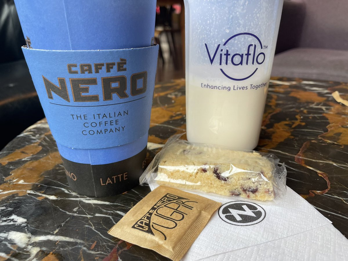 danellmer's tweet photo. #PKU Cafe Nero trip. Their Oat milk is 0.3g per 100mls. I brought my own promin cranberry shortbread for good measure!!! https://t.co/sZN2lRVZ1L