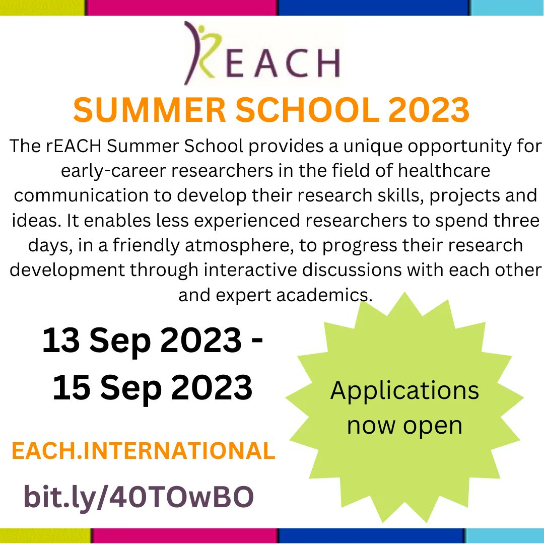 EACH_com's tweet photo. Applications for the rEACH summer school are now open
https://t.co/UQOnaPYagr 
#EACH #healthcommunication https://t.co/O8cgLbt373