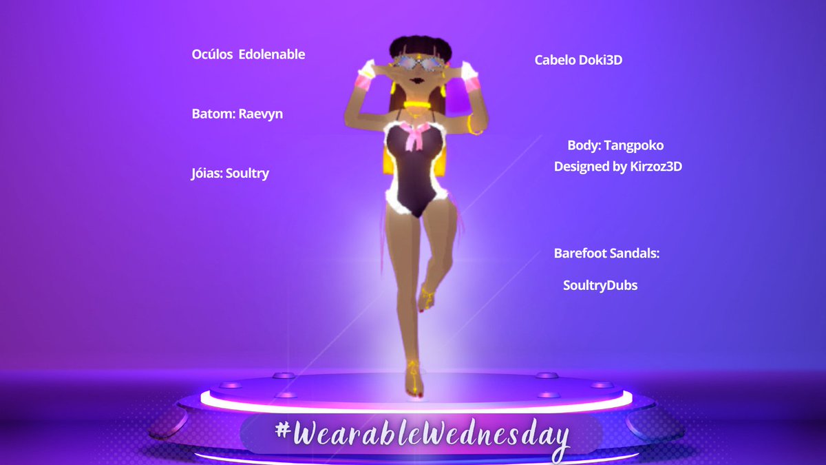 #WearableWednesday @decentraland This week's guests are @RoustanNFT and @SinfulMeatStick Body @tangpoko Designed by @Kirzoz3D @DCLBabyDolls Cabelo brilhante by @Doki3D Óculos de sol @Edolenable Barefoot Sandals & jóias by @SoultryDubs Batom preto by @RaevynDCL