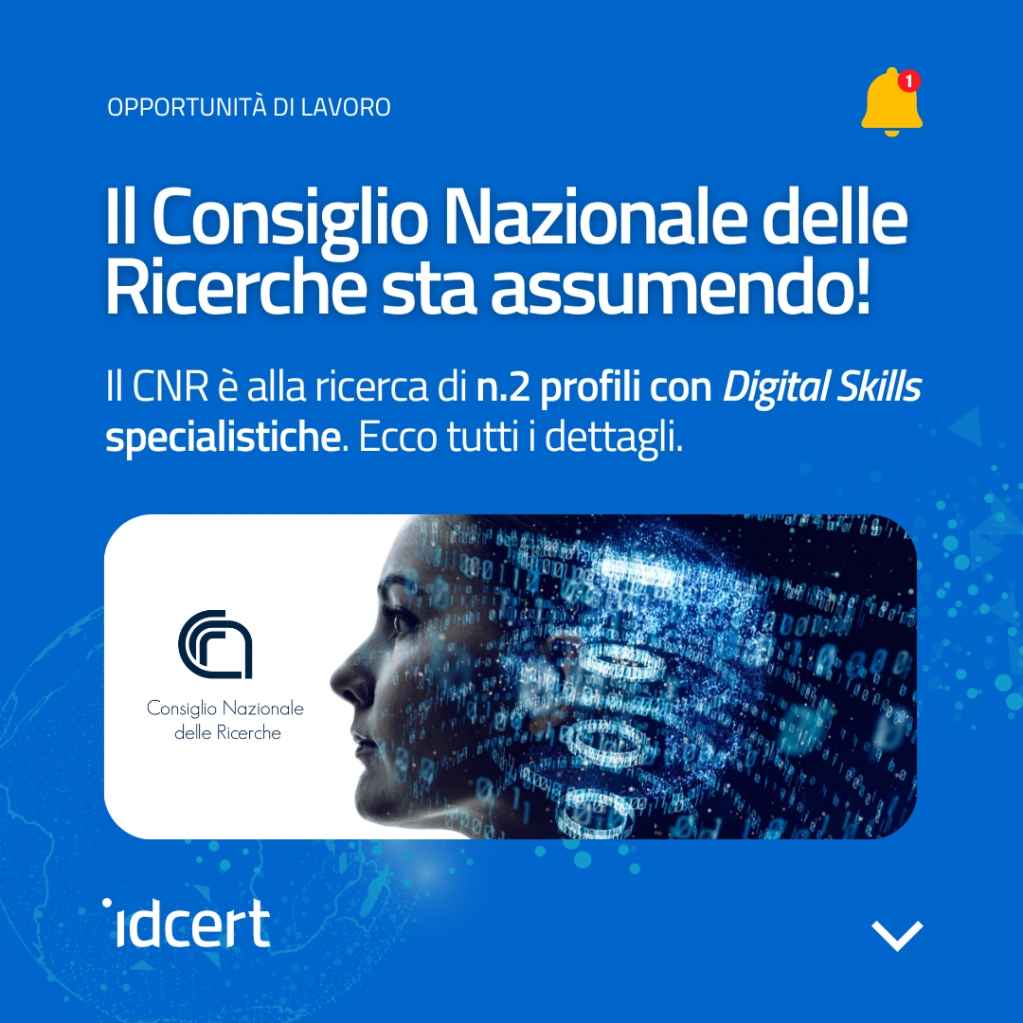 idcertofficial's tweet photo. Se possiedi delle #competenzedigitali specialistiche devi assolutamente prestare attenzione a questo post 💙
Il @CNRsocial_ ha pubblicato i bandi per il reclutamento di 2 Tecnologi. Ne parliamo al link tra i commenti 👇
#idcert #lavoro #carriera #assunzioni https://t.co/DqvQ7q74Tx