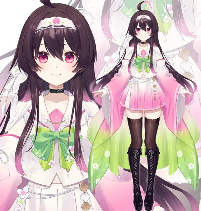 【お仕事告知】桃川きらたそ( )さんの新しいお姿を担当させていただきましたきらきらの瞳と和&桃モチーフのお召し物が特にお気に入りですぜひ応援のほどよろしくお願いいたします! 