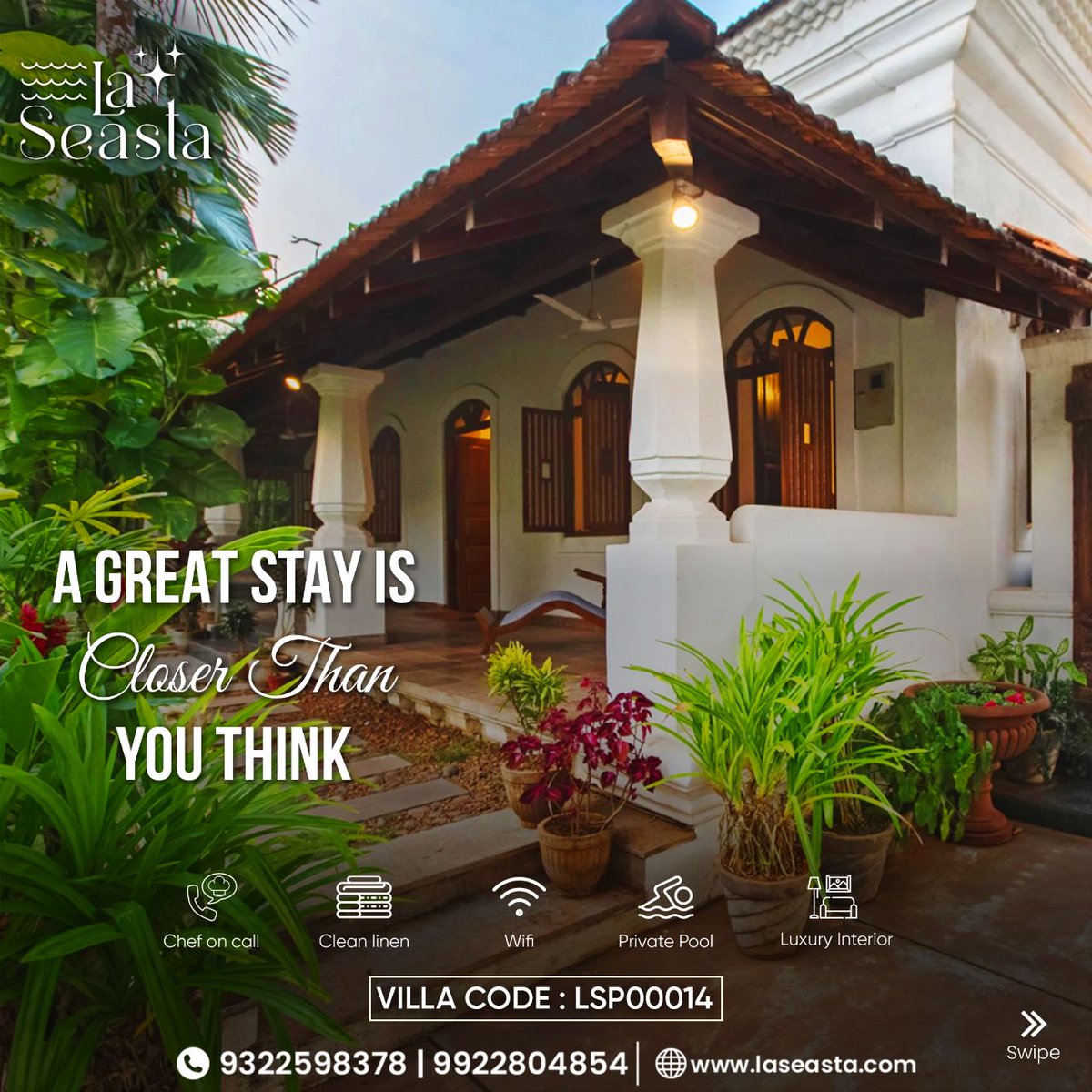 LaSeastaGoa's tweet photo. @LaSeastaGoa provides a luxurious vacation with villas specifically designed to provide visitors with maximum comfort and relaxation. 

Book your dream vacation now!
Visit: https://t.co/piQa0N4iYN
Contact: 9322598378 / 9922804854

#laseasta #laseastagoa #villasingoa #goavillas https://t.co/hiT2fS6ikE