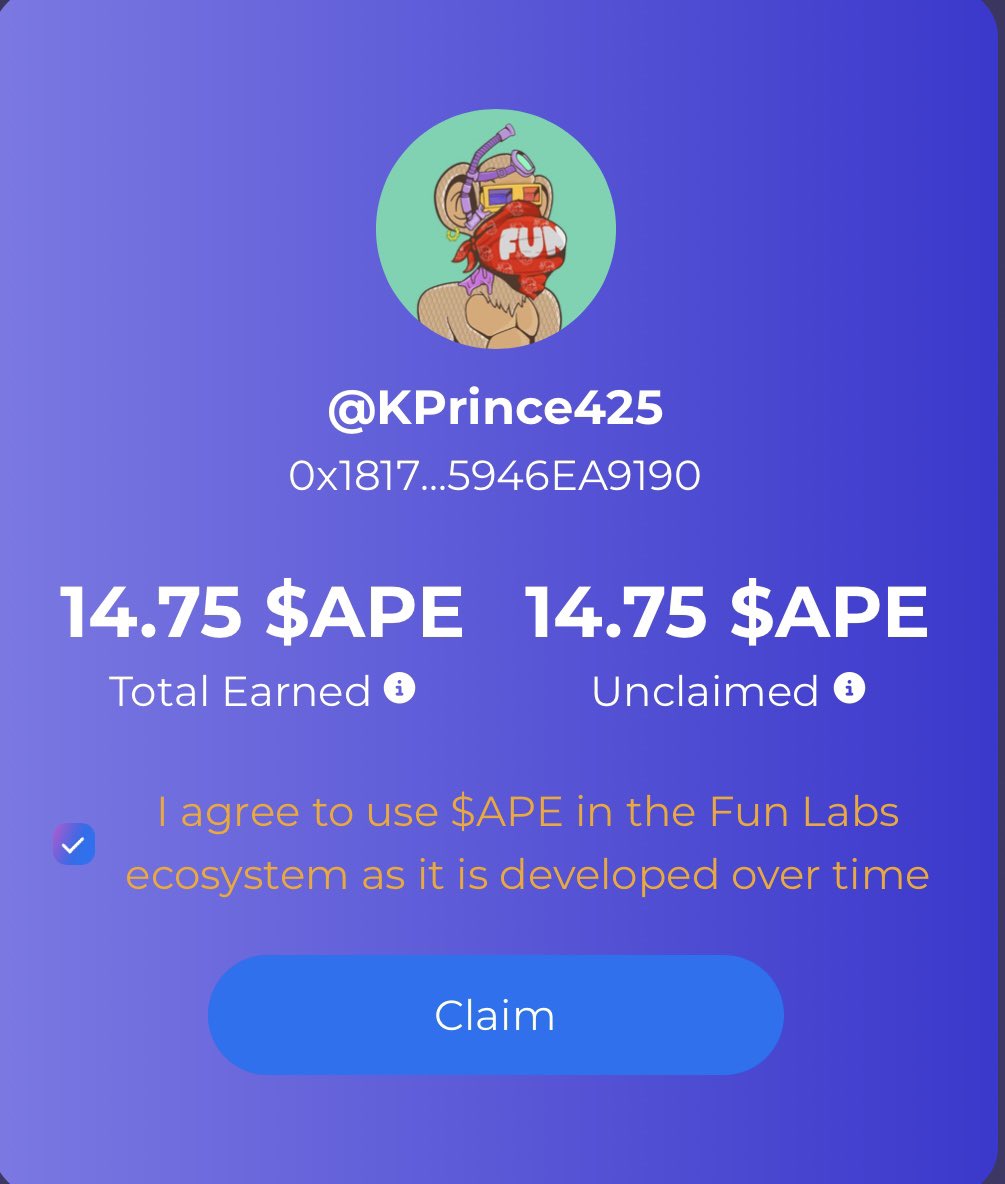 KPrince425's tweet photo. In the past 2 months, @FunApesNFT has rewarded us holders with over 2,000 $APE coin just for doing what we do every day in the #NFT space for FREE! (wearing PFP, retweeting, commenting, etc)

If you are not super bullish on #FunApesNFT, you clearly cannot identify what value is🤷‍♀️ https://t.co/I7wND44a7Z