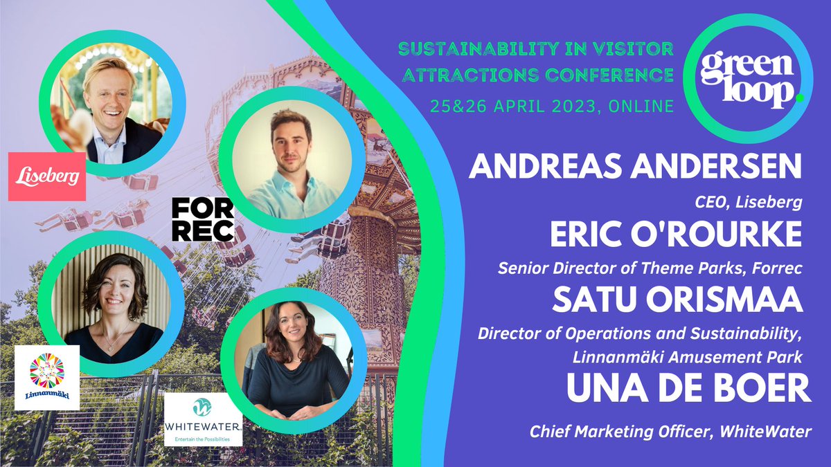 Blooloop's tweet photo. #greenloop 2023 - find out why people are the success factor for your sustainability initiatives with @WhiteWaterWest, @FORRECdesigns, @Liseberg and Linnanmäki Amusement Park.
Find out more here https://t.co/kPuOFAGbPA https://t.co/PgdRPJOag5