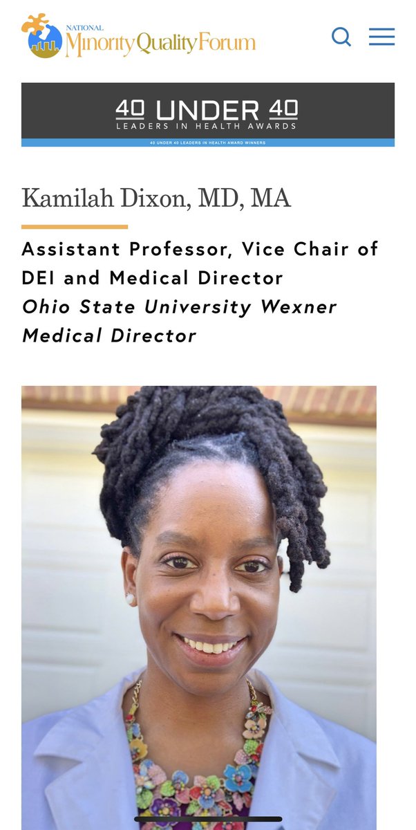 Congratulations @drkamiobgyn on being honored as @NMQF 40 under 40 Leader in Health!!! Your work on maternal equity is impactful‼️ Welcome to the family❤️ nmqf.org/40-under-40-aw… @OSUWexMed @OhioStateMed @DeanBradfordMD @TSNolanPhD @DMGrayMD @ChykeDoubeni @McDougle2020