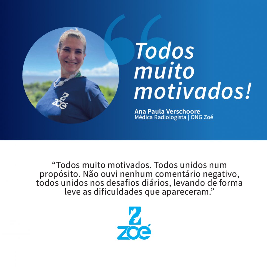 "Todos muito motivados e unidos em um único propósito!"

Ana Paula Verschoore
Médica Radiologista | ONG Zoé

#ongzoe.oficial
#cuidandodequemcuidadafloresta
#voluntariado
#sejaumvoluntario
#vemcomazoé
#partiuexpedicao
#depoimentos
