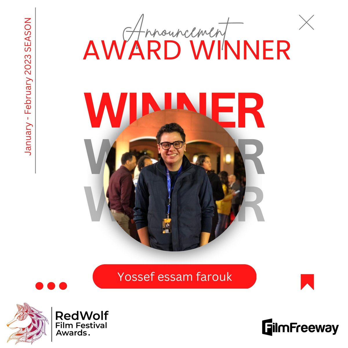 RedWolffestival's tweet photo. Congratulations! to Yossef essam farouk for the Award Winner in Jan - Feb, 2023 Season.
https://t.co/cHIVaL5Ifo 
Use Discount code "REDWOLF" 

#indiefilm #rwffa #supportindiefilm #filmmakers #shortfilm #filmfestival https://t.co/PgPGar9cMZ