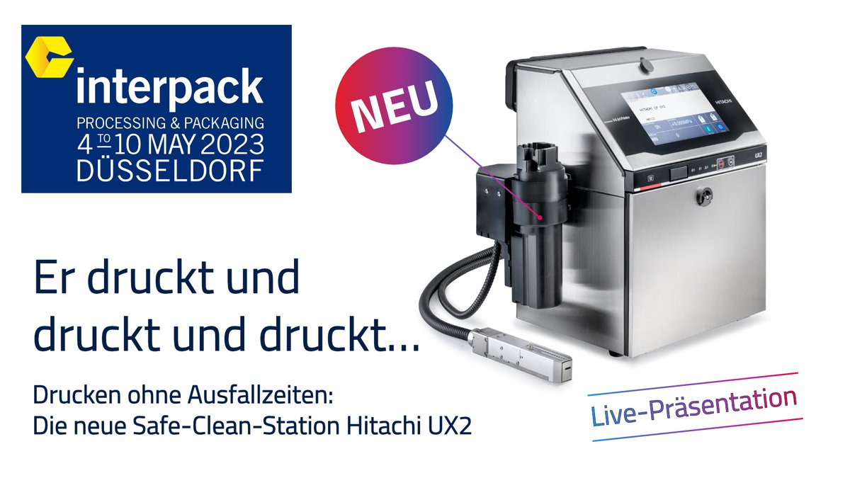 MFG_Service's tweet image. Unser neuer Marathonläufer
Erlebe den neuen Hitachi Continuous Inkjet-Drucker UX2 auf dem Messestand unseres Partners Hitachi in Halle 8b / Stand D18 und lasse dich begeistern. #HitachiCoding #MFG #ContinuousInkjet #HitachiUX2 #interpack