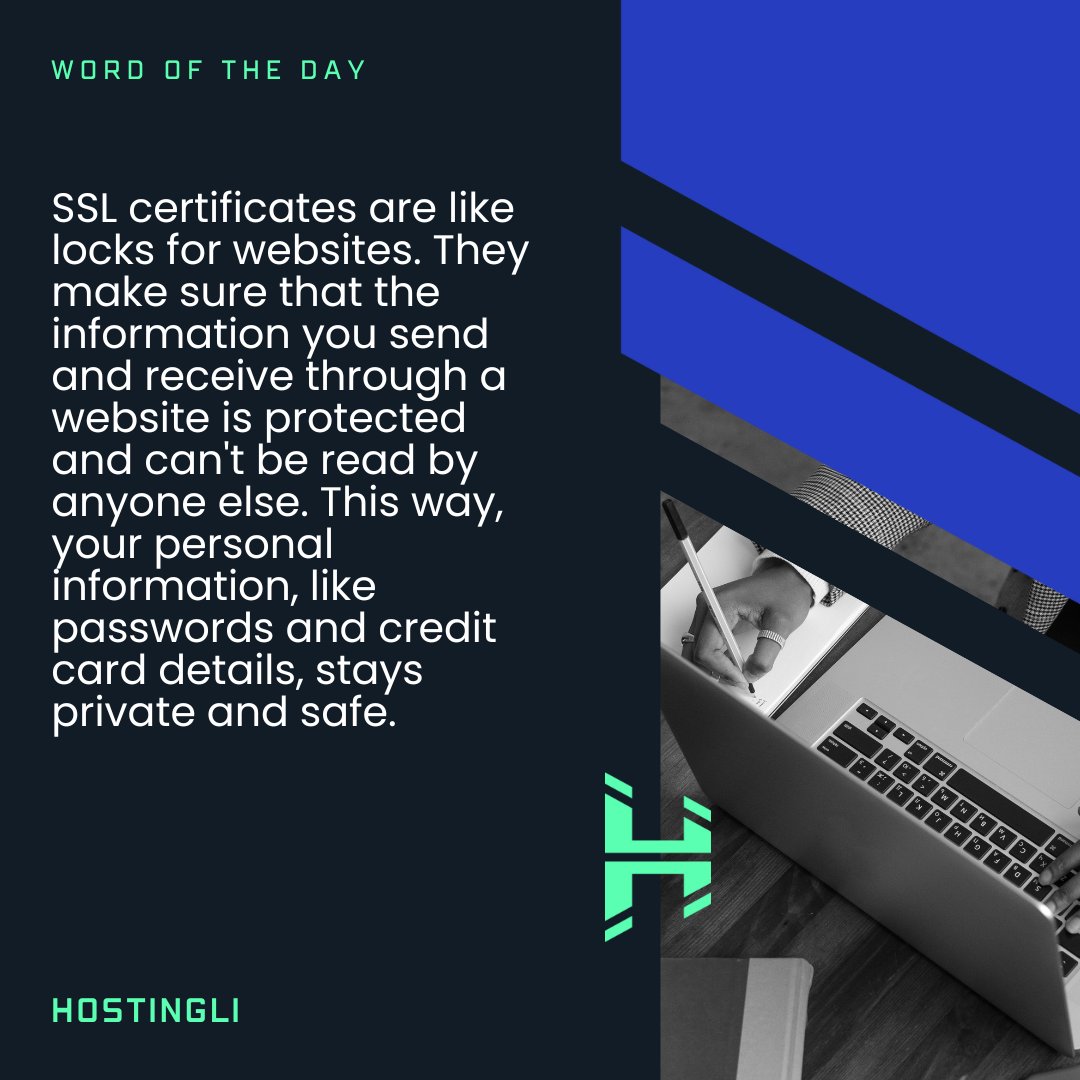 HostingliReal's tweet photo. Protect   your sensitive information with SSL certificates - the locks for your website! Trustworthy and reliable - SSL certificates are a must-have for any website.

#wordoftheday #sslcertificate https://t.co/YVPw5nbmde