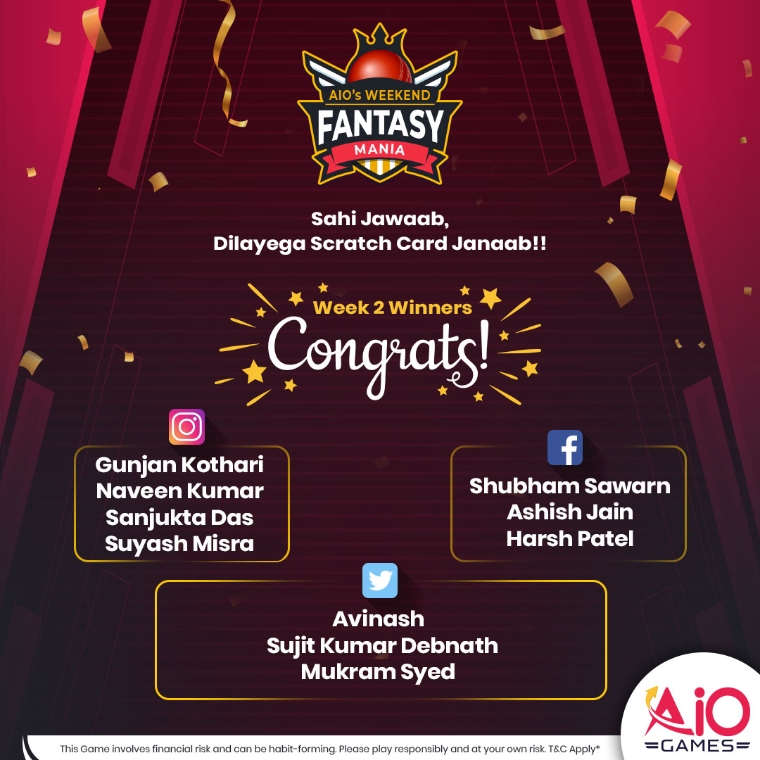 games_aio's tweet photo. Here are the winners for Week 2 ๐คฉ
CONGRATULATIONS!! ๐ฅณ @avii4ever @DrSujit_IITB @mukaram_waseem
Join the Fantasy League on @games_aio and win in crores daily
#contestwinners #winscratchcard #giveaway #contest #giveawaywinners #aiogames
โฆ
*T&C apply https://t.co/rVershJWcI