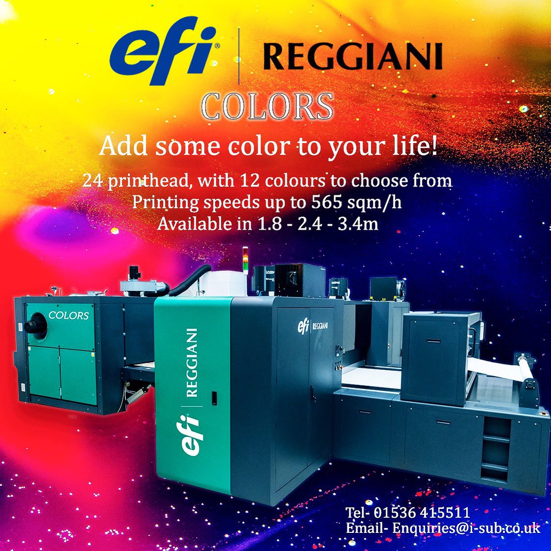 iSubltd's tweet photo. Brighten your future with the Efi Reggiani Colour!

•Up to 12 colours to choose from
•Printing speeds up to 565 SQM/H
•Available in 1.8/2.4/3.4m

Contact I-Sub 
📧 Enquiries@i-sub.co.uk
📞 01536 415511

#sublimation #digitalprinting #screenprinting #dtg #dtf #heatpress #isub https://t.co/YvsabZgK0k