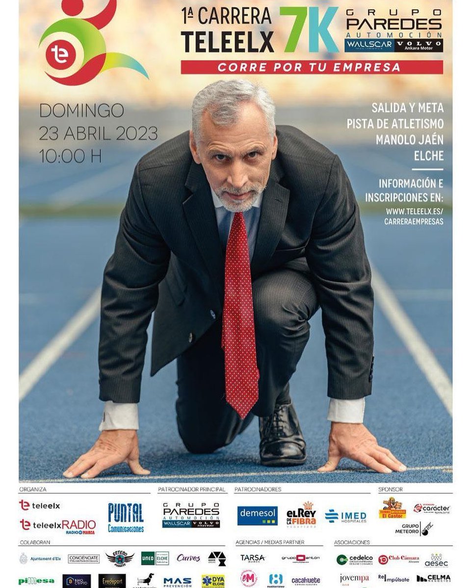 Jovempa's tweet photo. Jovempa Elche y Comarca colaborador oficial en la 1ª Carrera @TeleElx 7K @GrupoParedesAu1 - Corre por tu empresa, ha formado equipo 🏃‍♀️ 🏃‍♂️ 🙌 💥

Las empresas que apoyan esta carrera ya están calentando motores para asistir el próximo domingo 23 de abril 😉 https://t.co/TlupiCsviE
