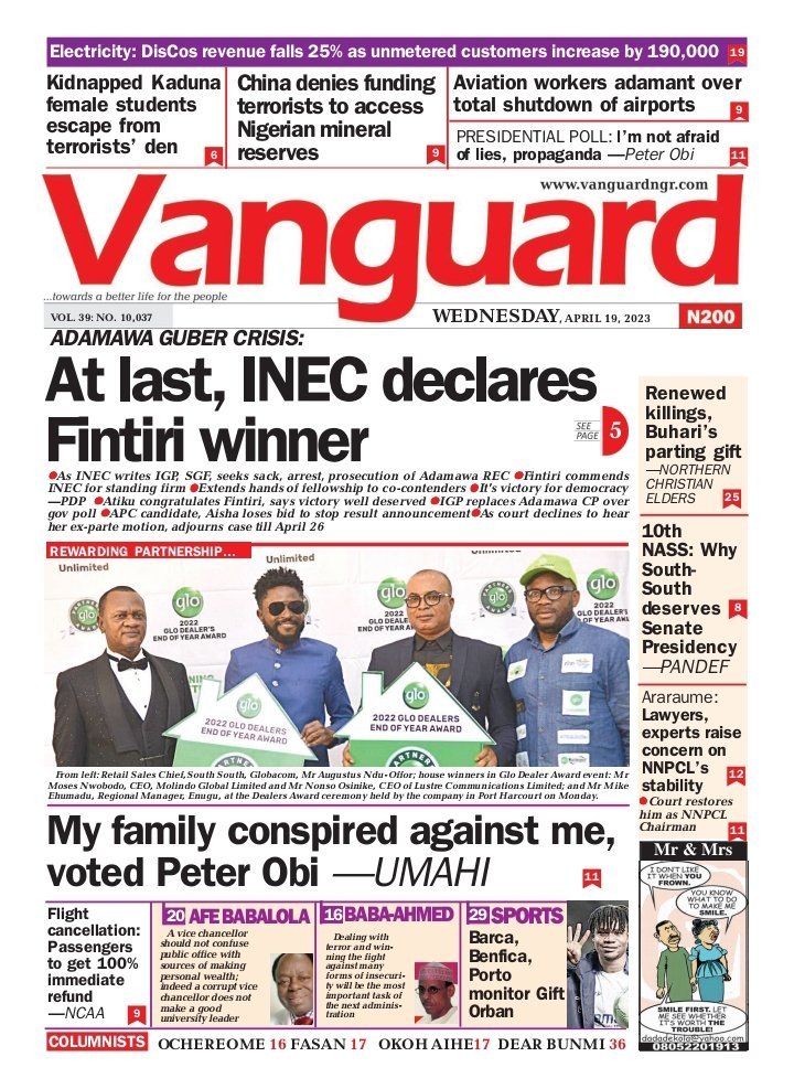 GoldenvoiceT's tweet photo. Newspaper headlines trending today #BreakingNews #breaking #Trending #TrendingNow #trend #WednesdayMotivation #wednesdaythought #news #newspaper #NewsUpdate #inec #adamawa #politicts https://t.co/rp7rp07uAn