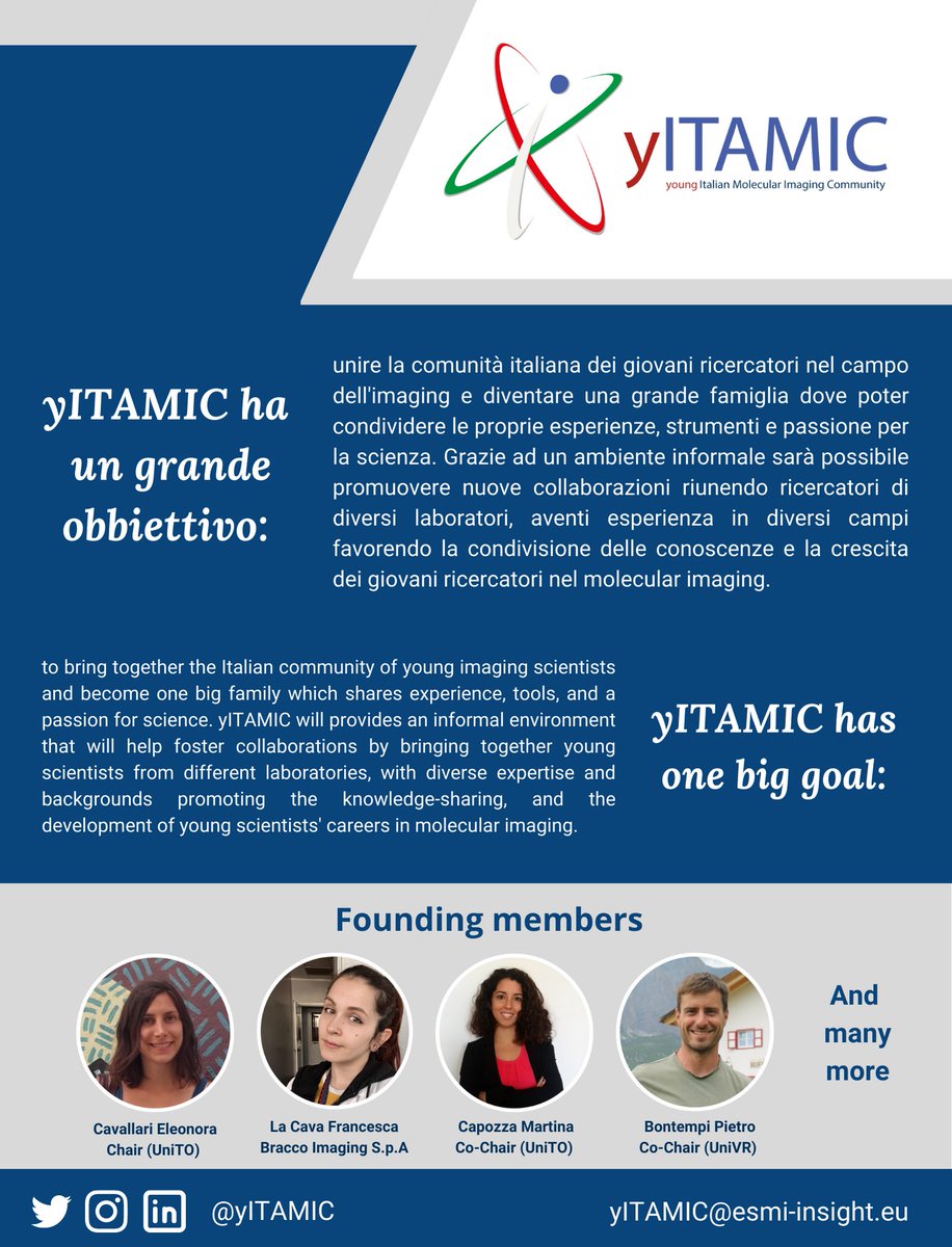 yITAMIC (@yitamic_esmi) on Twitter photo Eccoci qui!🎉 yITAMIC è il nuovo gruppo di <a href="/ESMI_society/">European Society for Molecular Imaging - ESMI</a> dei giovani ricercatori nel campo del molecular imaging. Seguiteci per ulteriori info!
Here we are!🎉 yITAMIC is the new group of <a href="/ESMI_society/">European Society for Molecular Imaging - ESMI</a> for young italian researcher in molecular imaging. Follow us for future news! Eccoci qui!🎉 yITAMIC è il nuovo gruppo di <a href="/ESMI_society/">European Society for Molecular Imaging - ESMI</a> dei giovani ricercatori nel campo del molecular imaging. Seguiteci per ulteriori info!
Here we are!🎉 yITAMIC is the new group of <a href="/ESMI_society/">European Society for Molecular Imaging - ESMI</a> for young italian researcher in molecular imaging. Follow us for future news!