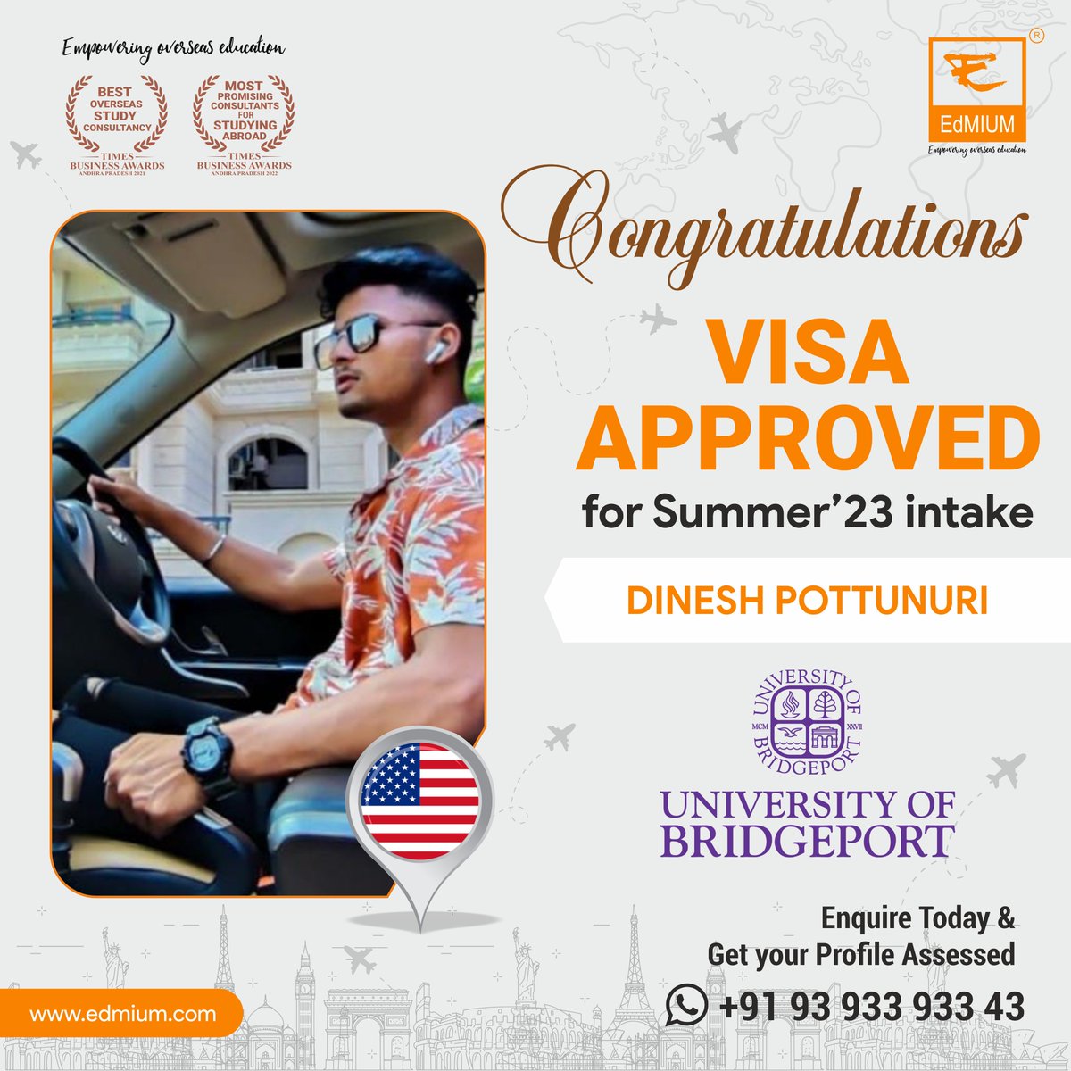 edmium's tweet photo. 🇺🇸 USA Visa Approved for summer'23 intake

Congratulations 🎉 DINESH POTTUNURI 🎉 On Your Visa Approval for the UNIVERSITY OF BRIDGEPORT

#VisaApproved #VisaApplicationApproved #VisaSuccess #ApprovedVisa
#VisaGranted  #VisaProcessComplete #VisaOnHand #VisaApprovedAndReadyToGo https://t.co/PQs80ViYDB