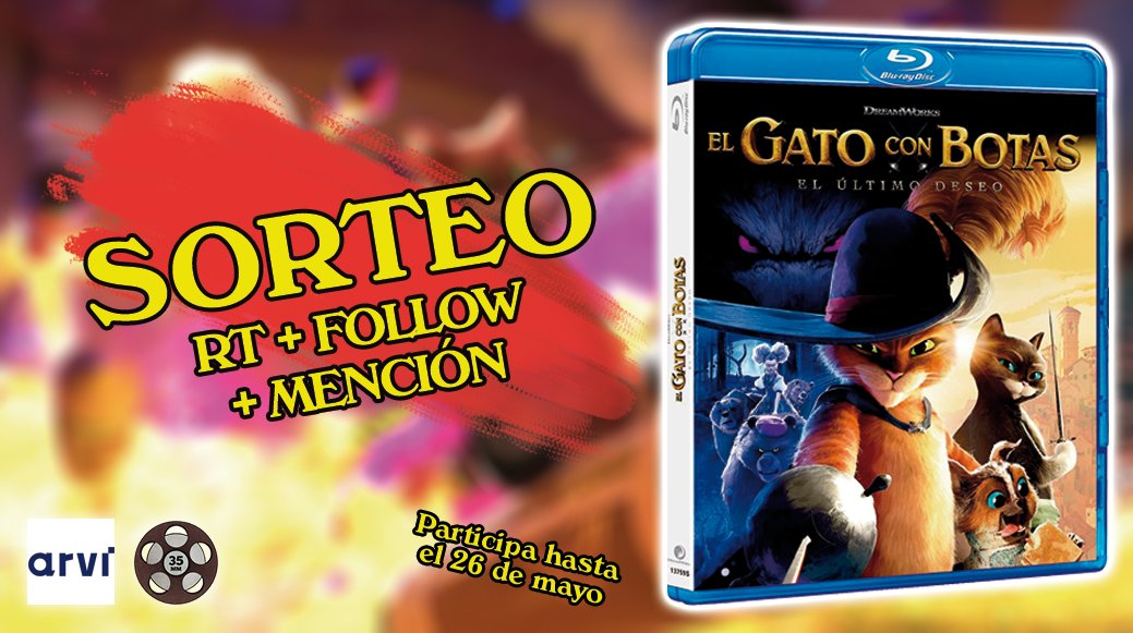 📢 #SORTEO

💿 ¡1 BLU-RAY de #ElGatoConBotasElÚltimoDeseo! 

➡ RT + FOLLOW + MENCIÓN a un amigo

⌛ Fin: 26/4 a las 10:00  

👍🏻 Síguenos: <a href="/ArviAtuservicio/">Arvi Licensing</a> y  <a href="/35milimetros_es/">35 Milímetros Cine y TV 🎬 📺</a>

🍀 ¡Mucha suerte!

🍄 Mas info: bit.ly/3ZvcuRP