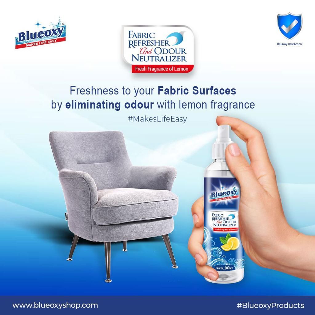 Bring new life to your fabrics with our Blueoxy Fabric Fefreshner and Odour neutralizer. Infused with a delightful lemon fragrance, it eliminates tough odours and leaves your fabrics smelling fresh and clean
#fabric #carairfreshener #homefreshener #scent 
 #fragrance