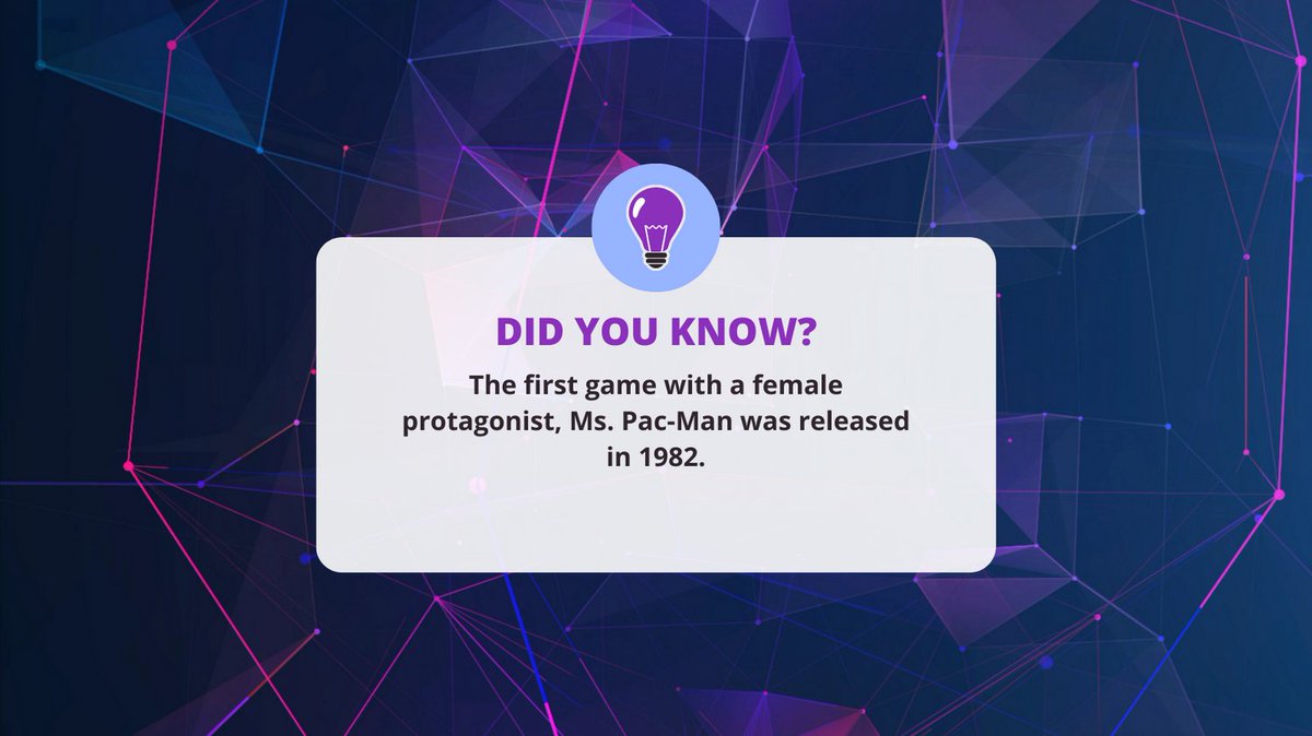 Did you know?  The first game with a female protagonist, Ms. Pac-Man was released in 1982.

#GamingFacts #DidYouKnow