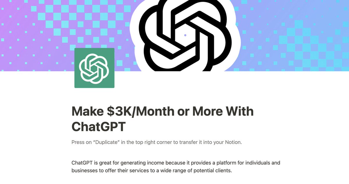 BmacBuilds's tweet photo. Looking to start another side hustle this year?

Then you should use Chat GPT to help you do so.

I put together a guide breaking down how to use Chat GPT to make $3k/month or more.

And it's yours for free.

Like + comment "3k" and I'll send it 

(Must be following) https://t.co/eULTlClUEo