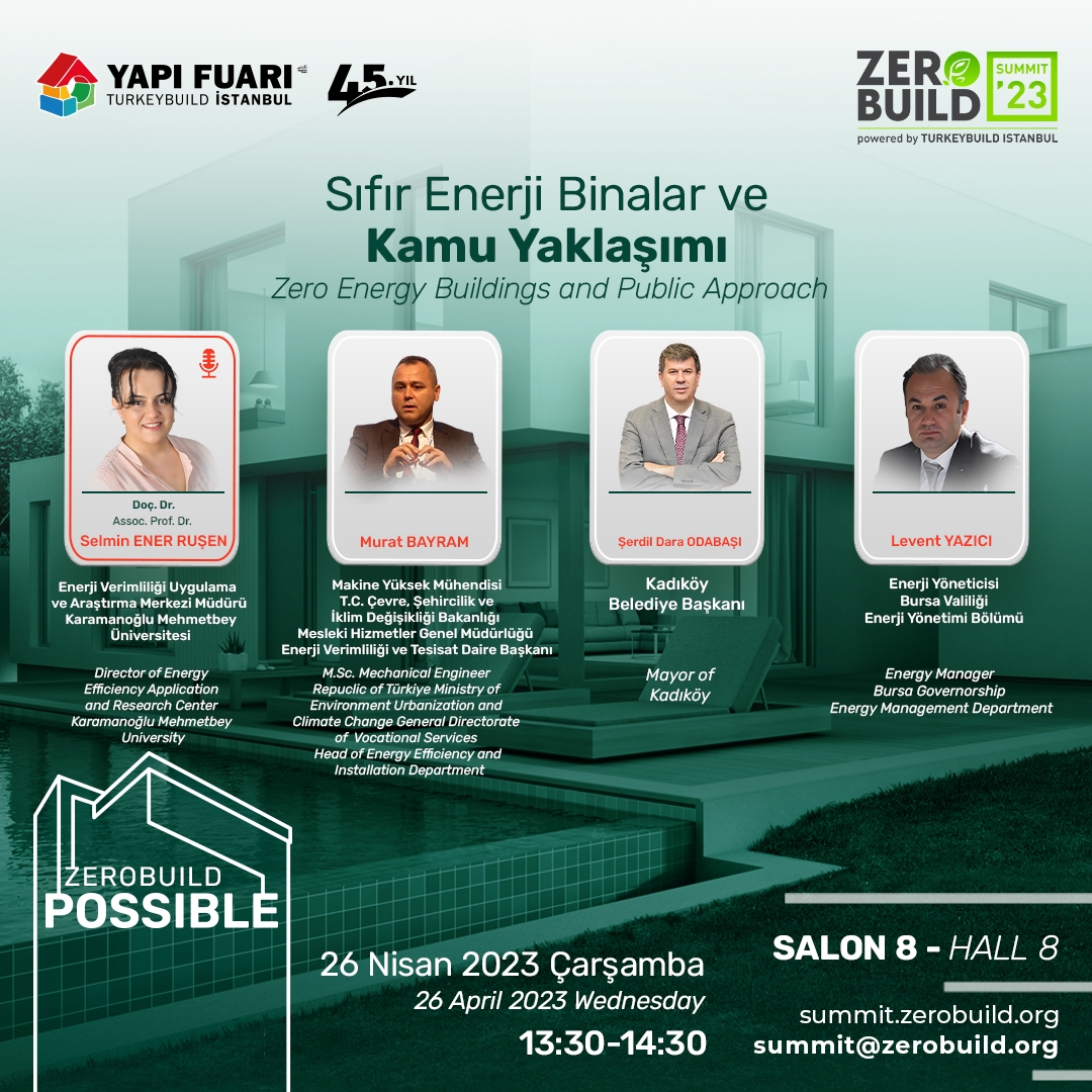 zerobuildinst's tweet photo. You are invited to the 4th International Zero Energy Buildings Summit-ZeroBuild Summit'23 powered by 45th Yapı Turkeybuild-Istanbul.

📅Date: April 26, 2023
⏰Time: 13.30 – 14.30
📍Venue: TUYAP Fair and Congress Center
📍Hall: 8

#ZeroEnergy #ZeroEnergyBuilding https://t.co/FE8dMyzRyC