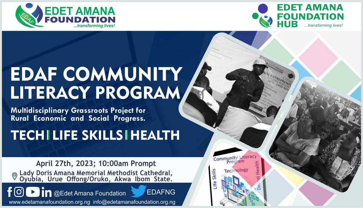 EDAFNG's tweet image. #UrueOffong/OrukoLGA #Edition

Community Literacy Programme

Building the capacities of adult women and youth in Tech, Health, and Life skills, to promote digital and healthy living.

#EDAF #TransformingLives
#CommunityLiteracyProgramme
#SupportUsToDoMore