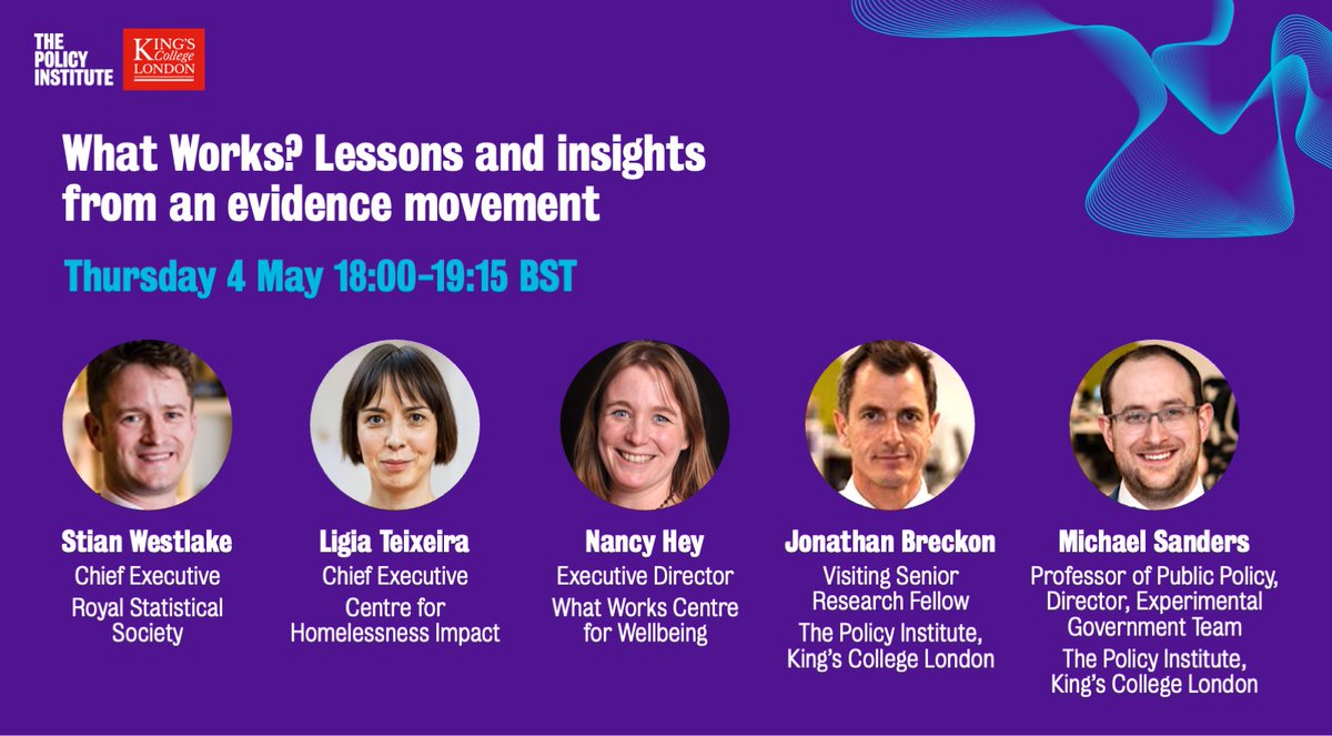 EVENT: What Works? Lessons and insights from an evidence movement

Join our panel  <a href="/stianwestlake/">Stian Westlake</a> @LigiaTeixeira, <a href="/Work_Life_You/">Nancy Hey</a>, Jonathan Breckon, and <a href="/mike_t_sanders/">Michael Sanders</a> to discuss the latest thinking and best practice in evidence-based policy making.

➡️ eventbrite.co.uk/e/what-works-l…