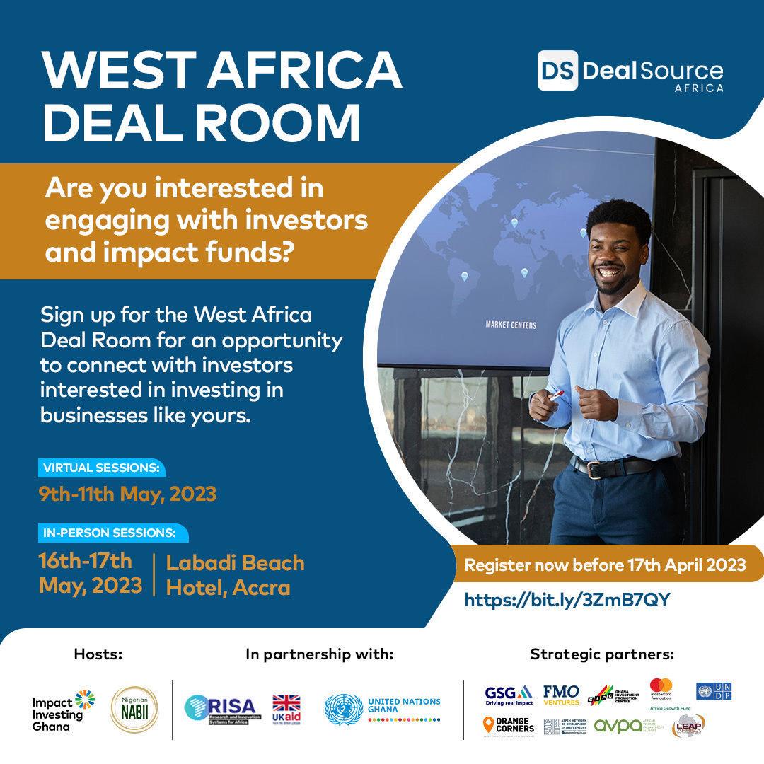 LEAPAfrica's tweet photo. Are you interested in engaging with investors and impact fund? The West Africa Deal room is for you!
Visit https://bitly/3ZmB7QY to indicate interest and read more.
#LEAPAfrica #DealSource #ImpactFund https://t.co/kLxcoozZ1X