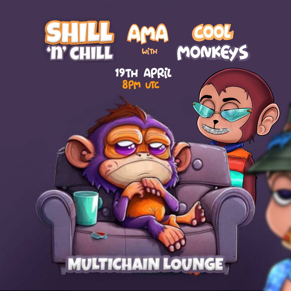 Mike Lowrey (@retrowillywonka) on Twitter photo Shill’N’Chill Lounge are proud to present
Our 4th AMA with: Cool Monkeys 🐵🐒
@CoolMonkeyss
<a href="/ShillysLounge/">🐒 Shill'n'Chill — Multi-chain NFT & Crypto Lounge</a>
Wednesday the 19th of April 20:00 UTC
Make sure to have all question ready it’s gonna be a banger 👌🏼
x.com/i/spaces/1DXxy…
x.com/i/spaces/1yNxa… Shill’N’Chill Lounge are proud to present
Our 4th AMA with: Cool Monkeys 🐵🐒
@CoolMonkeyss
<a href="/ShillysLounge/">🐒 Shill'n'Chill — Multi-chain NFT & Crypto Lounge</a>
Wednesday the 19th of April 20:00 UTC
Make sure to have all question ready it’s gonna be a banger 👌🏼
x.com/i/spaces/1DXxy…
x.com/i/spaces/1yNxa…