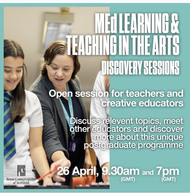 Abby McMillan (@abigail10894897) on Twitter photo <a href="/HIT_Scotland/">HIT Scotland</a> 👏 looking forward to the next <a href="/RCSpglta/">RCS pgLT in the Arts</a> MEd Discovery session on 26th April. Its FREE to sign up here: rcs.ac.uk/postgraduate/m…
In the meantime, check out these fantastic podcasts from recent graduates & arts educators here: portal.rcs.ac.uk/arts-educator-… <a href="/HIT_Scotland/">HIT Scotland</a> 👏 looking forward to the next <a href="/RCSpglta/">RCS pgLT in the Arts</a> MEd Discovery session on 26th April. Its FREE to sign up here: rcs.ac.uk/postgraduate/m…
In the meantime, check out these fantastic podcasts from recent graduates & arts educators here: portal.rcs.ac.uk/arts-educator-…