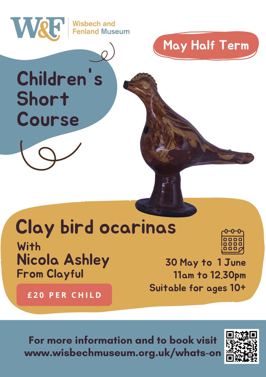 wisbechmuseum's tweet photo. Schools may only just have returned, but we are already planning a fantastic half-term here @wisbechmuseum 
Join us for this fantastic short course for younger visitors where they will make their own clay bird whistle inspired by one from the Museum collection. Booking essential https://t.co/3XdHlEEJrL