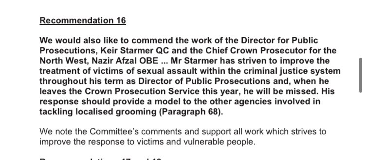 Here is the Home Affairs cttee praise for Sir Keir Starmer he raised at PMQs.

Govt response “noted” the committee’s remarks.