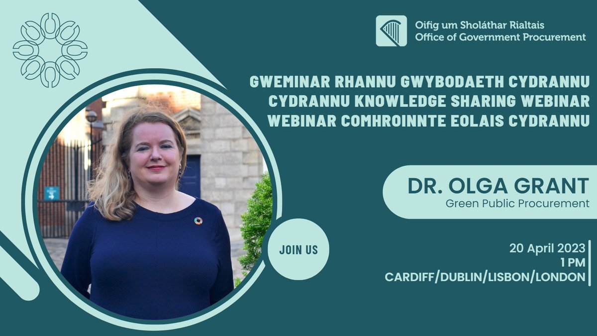 procurement_ie's tweet image. Dr Olga Grant @olgamgrant will be joined by Jenny Lloyd from @WelshLGA to discuss practical tools that support green public procurement in tomorrow's knowledge-sharing Cydrannu session from 1 pm - 2 pm.  

Register here: us06web.zoom.us/webinar/regist…