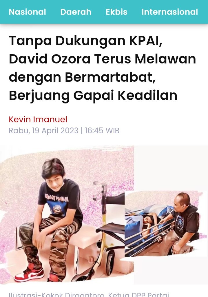 Tanpa dukungan KPAI David ozora terus melawan, berjuang mencari keadilan, 

KPAI terkesan lebih membela Agnes otak pelaku penganiayaan.
Baiknya KPAI dibubarkan aja👎👎

Wujud supremasi hukum

sugawa.id/nasional/10048…