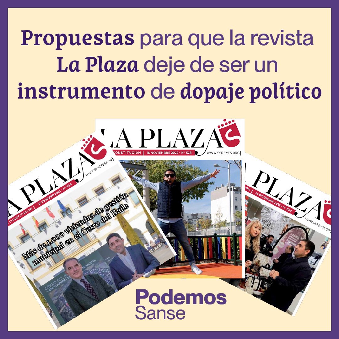 Mañana llevamos al #PlenoSanse una moción sobre el uso propagandístico que está haciendo el equipo de Gobierno de la revista municipal La Plaza. 

A continuación, os contamos las propuestas que hace la plataforma <a href="/ConMiDineroNOP/">Con Mi Dinero NO</a> para recuperar la revista de todas y todos