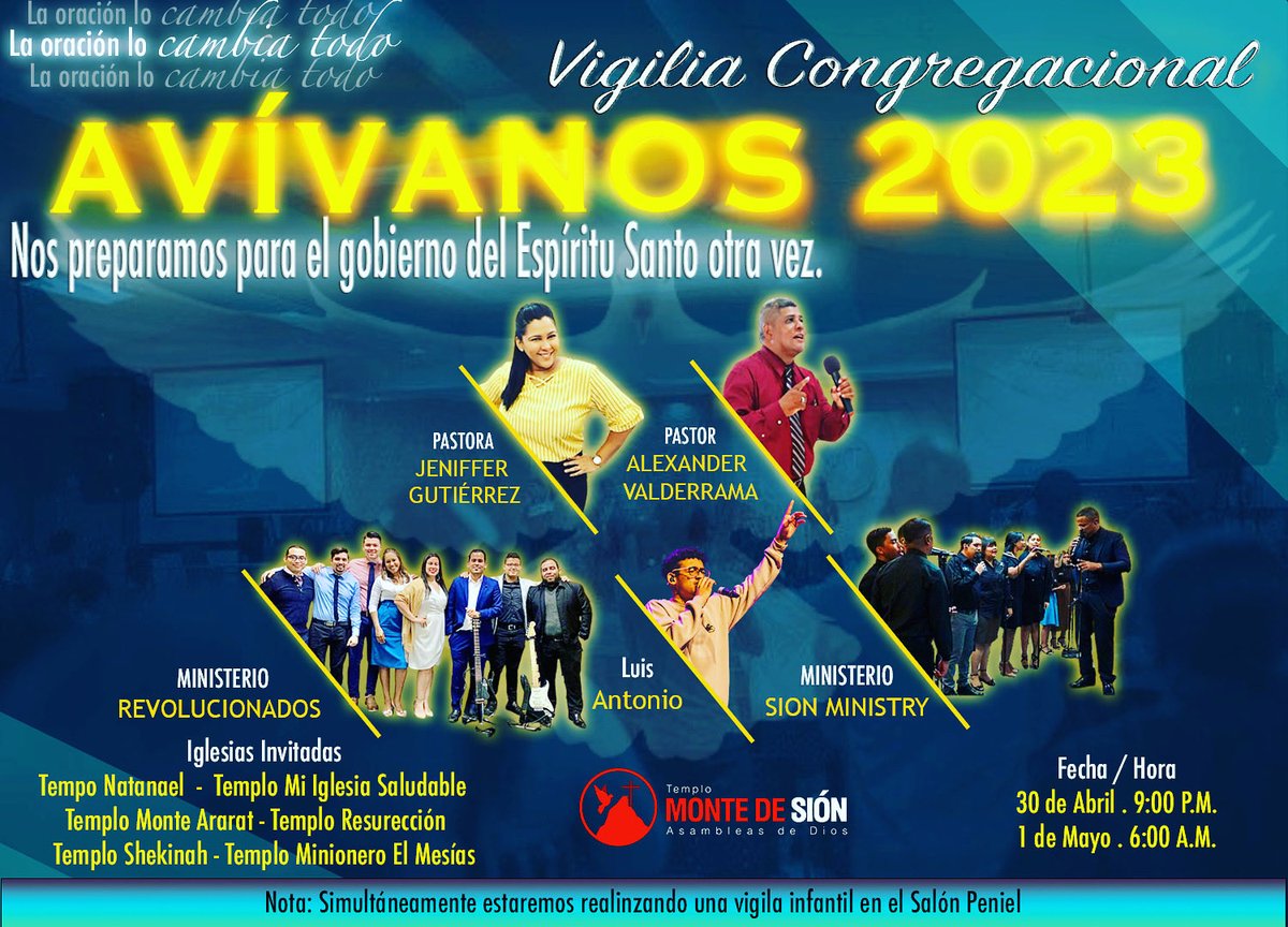 TemploMonteSion's tweet photo. Ya estamos listos para nuestra poderosa vigilia este 30 de abril.
No te quedes en casa y ven a vivir esta experiencia sobrenatural. ETara con nosotros @luisantonio.w y el ministerio @sionm_inistry junto a R2 será un tiempo poderoso con Dios. #2023añodevolveralacruz https://t.co/d6IFD9Iriv