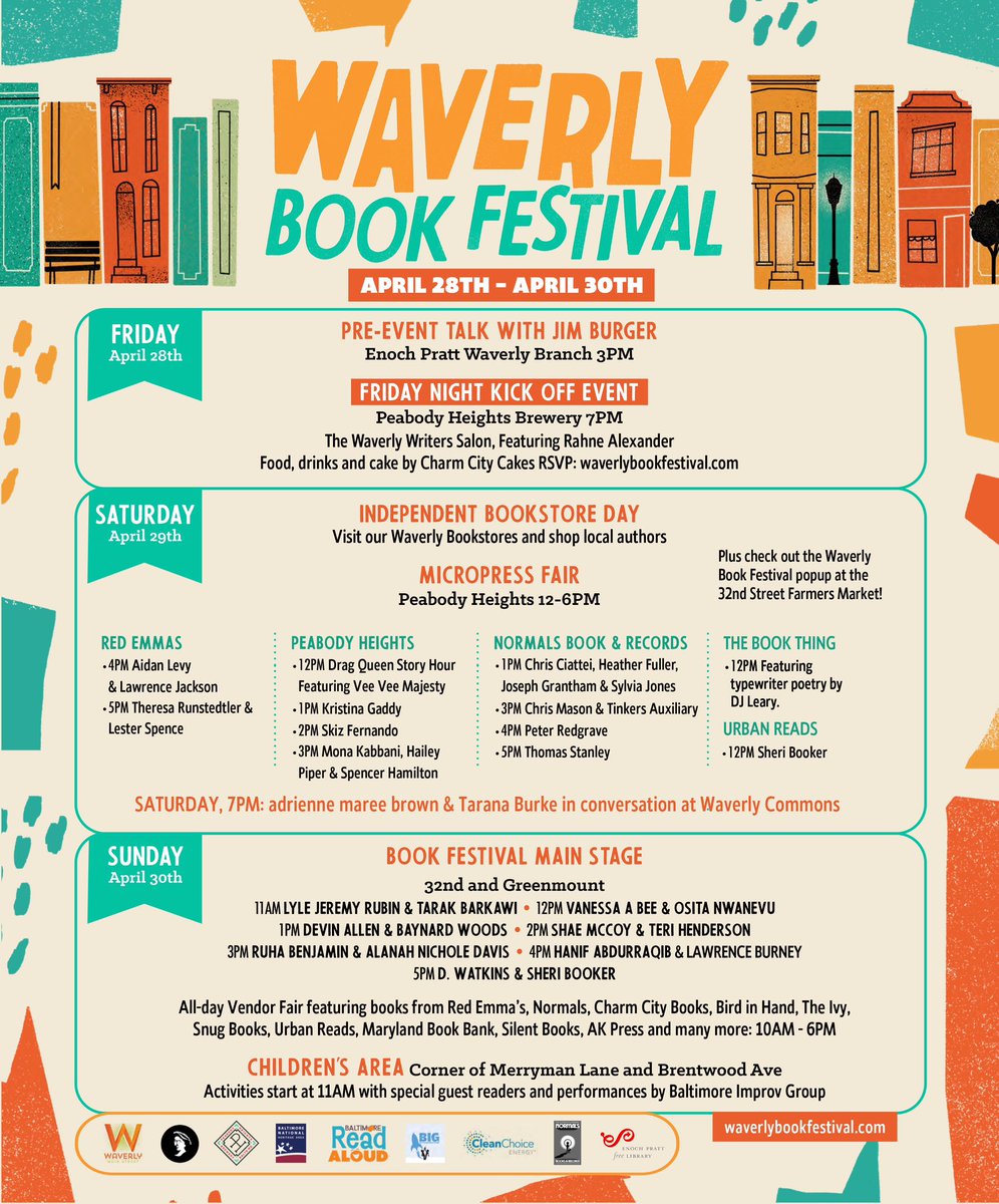Waverly Book Festival schedule drops today in <a href="/baltbeat/">Baltimore Beat</a>!!